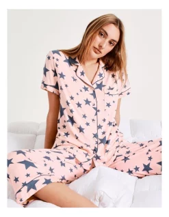 Buy 👍 Chloe & Lola Stars Print Sleep Set In Pink/Charcoal 🎉 -sleepwear-robes Sales unnamed file 199