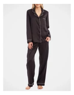 Cheapest ⭐ Chloe & Lola Basics Long Sleeve Satin Pyjamas Set Black ⌛