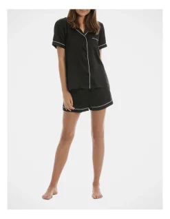 Best deal β€οΈ Chloe & Lola Basics Short Sleeve Satin Pyjamas Set Black π€©