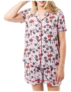 Cheap โญ Mickey Mouse ๐ฉ Women's Micky Mouse Woven Short Sleeve Sleep Set In Pink โ