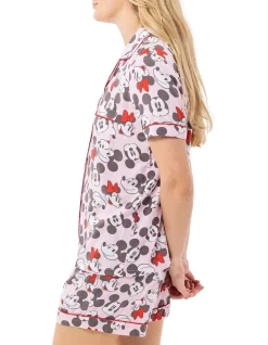 Cheap ⭐ Mickey Mouse 👩 Women's Micky Mouse Woven Short Sleeve Sleep Set In Pink ⌛ -sleepwear-robes Sales unnamed file 276
