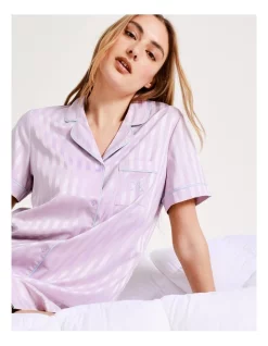 Discount ✨ Chloe & Lola Monogram Jacquard Satin Short Sleeve Sleep 👚 Shirt In Lilac/Mint 👍 -sleepwear-robes Sales unnamed file 280