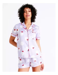 Buy π Chloe & Lola Novelty Satin Short Sleeve PJ Set In Lt Blue π