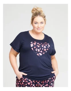 Best Sale 👍 Taking Shape Bamboo Heart Frill Pyjama Top In Navy ⭐ -sleepwear-robes Sales unnamed file 427