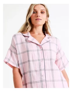 New 😍 Chloe & Lola Oversize Check Short Sleeve Set In Pink 😉 -sleepwear-robes Sales unnamed file 454