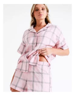 New 😍 Chloe & Lola Oversize Check Short Sleeve Set In Pink 😉 -sleepwear-robes Sales unnamed file 456