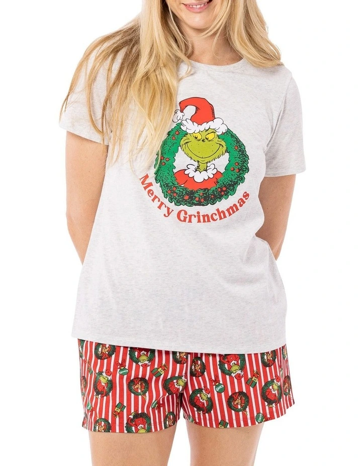 Promo π― The Grinch Grinch Fam Jams Merry Grinchmas Cotton Printed Knit Sleep Set In Grey/Red π 3 Promo π― The Grinch Grinch Fam Jams Merry Grinchmas Cotton Printed Knit Sleep Set In Grey/Red π
