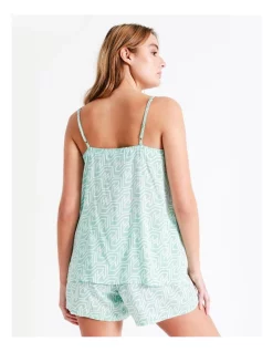 Best deal 🤩 Chloe & Lola Geo Pin Tuck Cami And Boxer Short In Teal 👏 -sleepwear-robes Sales unnamed file 538