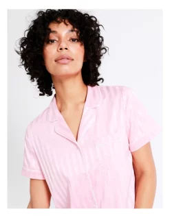 Coupon 🔥 Chloe & Lola Monogram Jacquard Satin Short Sleeve Sleep 👕 Shirt In Pink/White 🧨 -sleepwear-robes Sales unnamed file 588