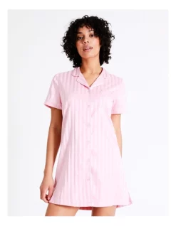 Coupon 🔥 Chloe & Lola Monogram Jacquard Satin Short Sleeve Sleep 👕 Shirt In Pink/White 🧨 -sleepwear-robes Sales unnamed file 590