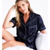 Promo ⌛ Chloe & Lola Satin Short Sleeve PJ Set In Navy 👍 -sleepwear-robes Sales unnamed file 7