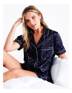Promo β Chloe & Lola Satin Short Sleeve PJ Set In Navy π