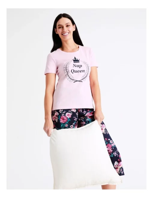 New ⭐ Soho Organic Cotton Knit Short Sleeve Sleep Top Nap Queen In Pink ⌛ -sleepwear-robes Sales unnamed file 765