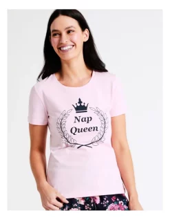 New ⭐ Soho Organic Cotton Knit Short Sleeve Sleep Top Nap Queen In Pink ⌛ -sleepwear-robes Sales unnamed file 766