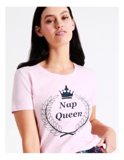 New ⭐ Soho Organic Cotton Knit Short Sleeve Sleep Top Nap Queen In Pink ⌛ -sleepwear-robes Sales unnamed file 769