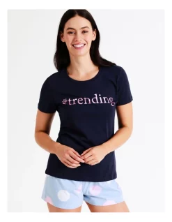 Outlet 💯 Soho Organic Cotton Knit Short Sleeve Sleep Top In Navy Multi ⌛ -sleepwear-robes Sales unnamed file 855