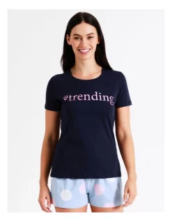 Outlet 💯 Soho Organic Cotton Knit Short Sleeve Sleep Top In Navy Multi ⌛ -sleepwear-robes Sales unnamed file 856