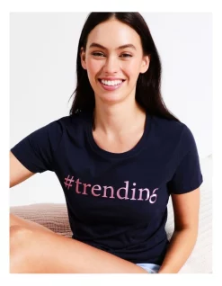 Outlet 💯 Soho Organic Cotton Knit Short Sleeve Sleep Top In Navy Multi ⌛ -sleepwear-robes Sales unnamed file 857