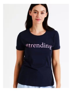 Outlet 💯 Soho Organic Cotton Knit Short Sleeve Sleep Top In Navy Multi ⌛ -sleepwear-robes Sales unnamed file 859