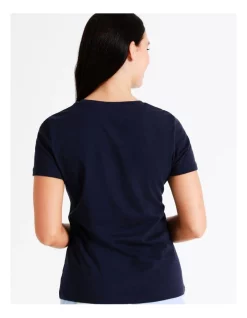 Outlet 💯 Soho Organic Cotton Knit Short Sleeve Sleep Top In Navy Multi ⌛ -sleepwear-robes Sales unnamed file 860
